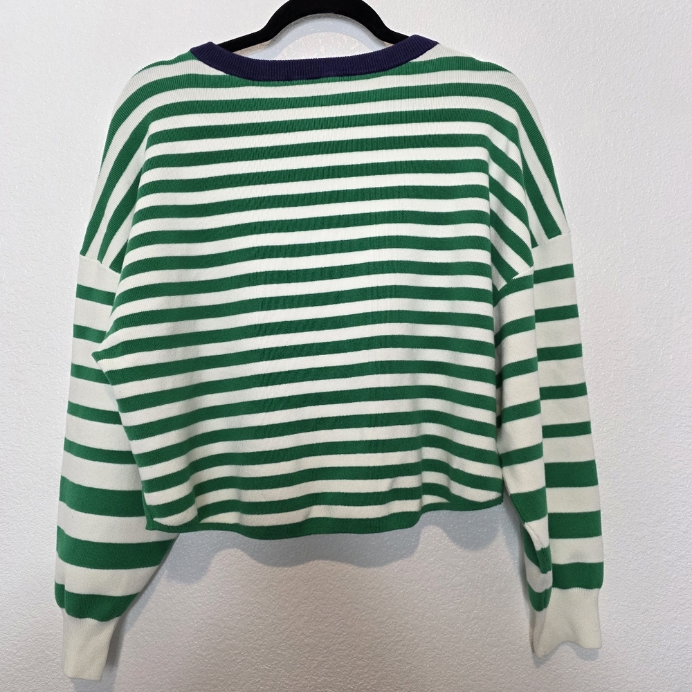 Daily Practice Anthropologie Striped Boxy Crop Sweater Green White Size Large - Picture 10 of 11